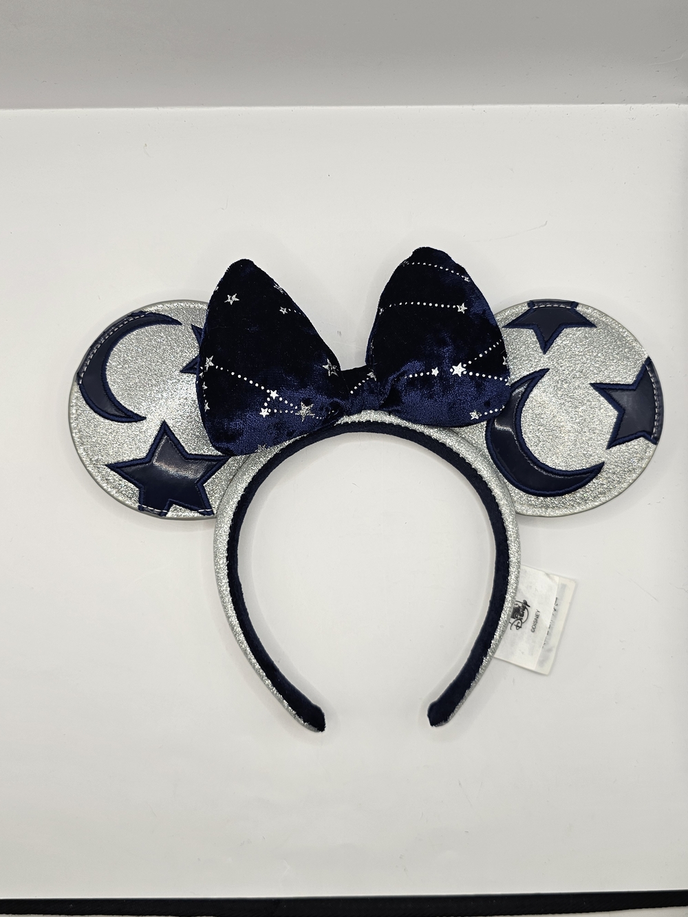 Walt Disney World Minnie Ears Silver Moon Stars Navy Bow Headband